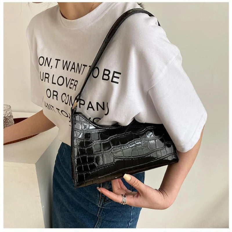 Fashion PU Leather Bags for Women Alligator Pattern Armpit Handbag Female Small Underarm Messenger Bag Purses and Handbags