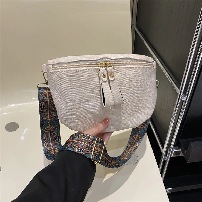 2025 Retro Wide Shoulder Women's Chest Bag Fashion Casual Armpit Crossbody Bag Simple Design Shoulder Bags for Women