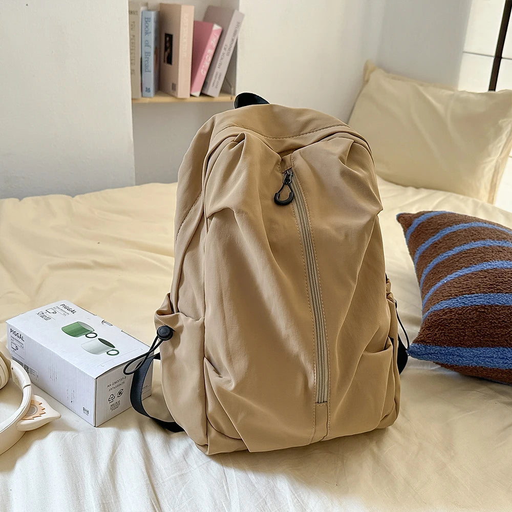 Design Korean Style Simple Solid Color Zipper Computer Backpack Backpack, School Commuting Backpack