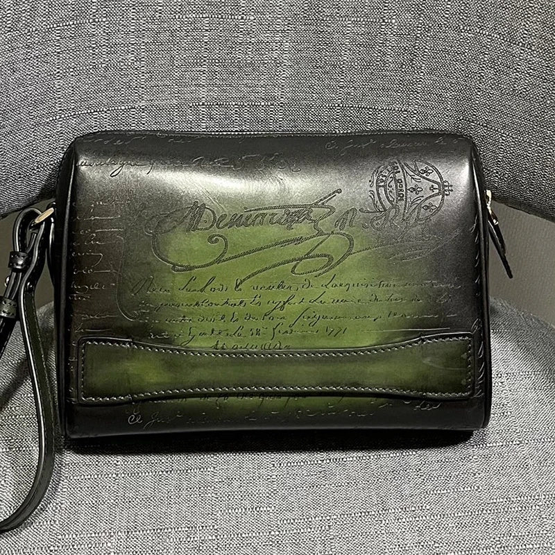 DIMY 2025 Men's Genuine Leather Handbag New High End Large Capacity Luxury Retro Flip Cover Handbag Men's Style High End