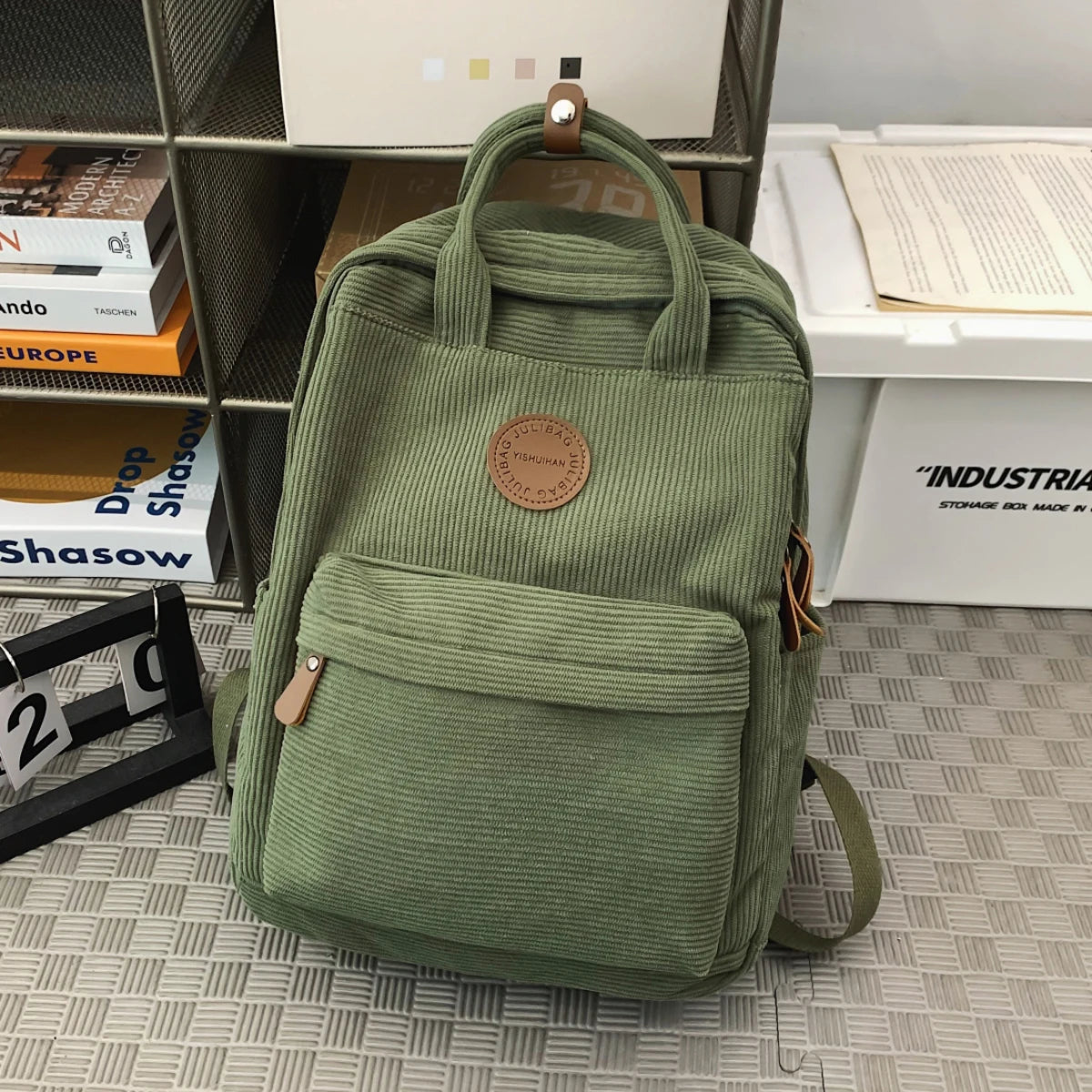 Corduroy Schoolbag Middle School Student Junior High School Student Ins College Backpack Autumn and Winter New Pure Color Girl Velvet Backpack Student Class Shopping Hiking