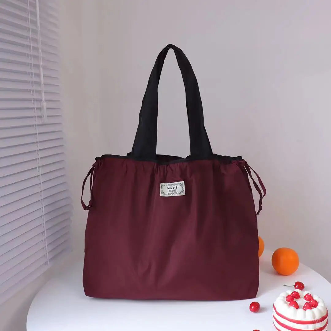 Portable nylon color block shopping bag foldable handbag
