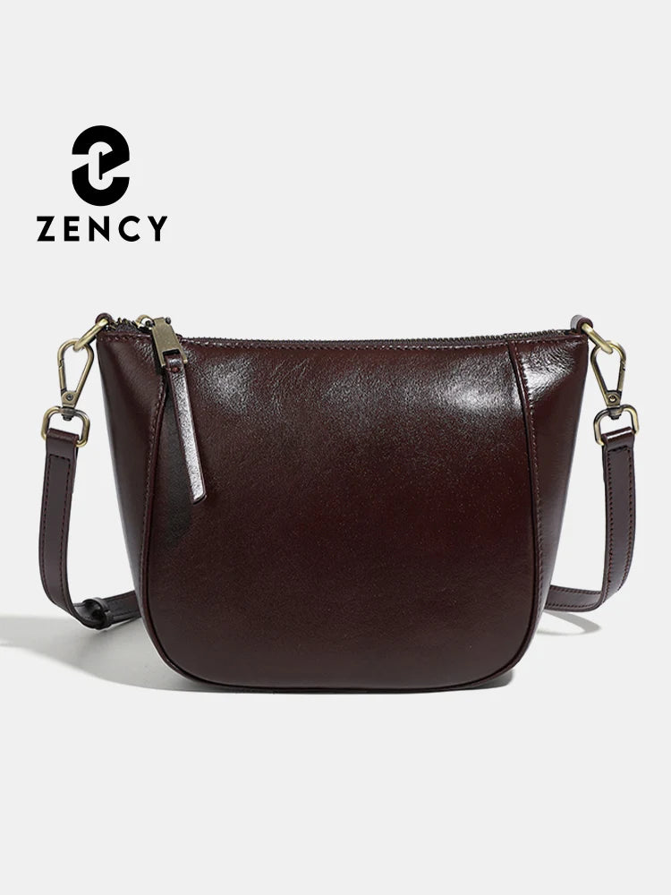 Zency Genuine Leather Small Beige Handbag Crossbody For Ladies Retro Black Phone Purse Women's Shoulder Messenger Bags Sac