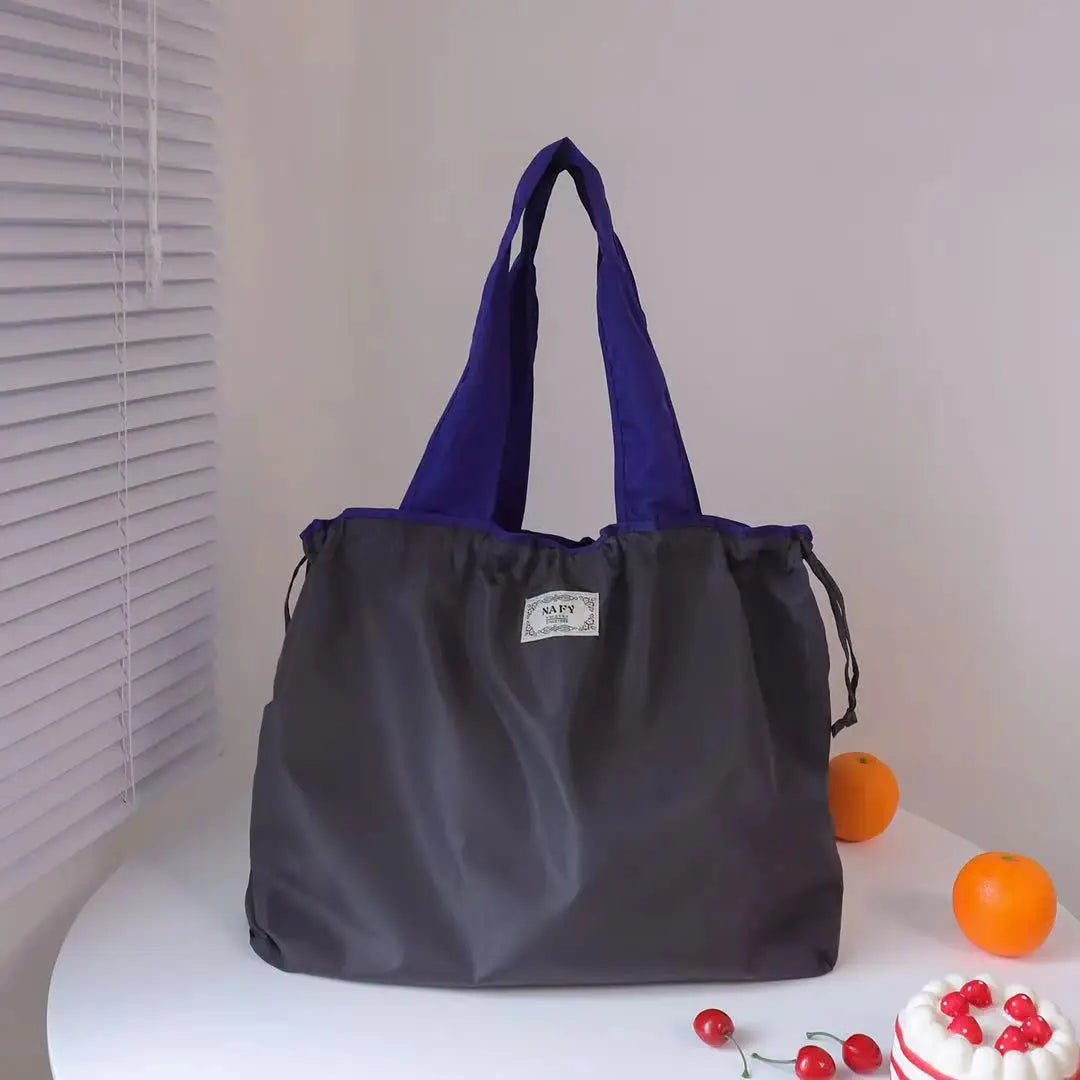 Portable nylon color block shopping bag foldable handbag