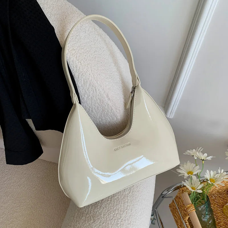 Fashion Luxury Brand Women's Shoulder Bag High Quality Patent Leather Tote Bag Waterproof Armpit Bag Solid Color Women's Handbag