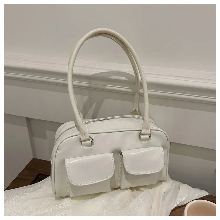 Vintage Women Business Shoulder Bags Simple Ladies Commute Tote Bag Pu Leather Female Underarm Bag Burgundy Large Handbags Purse