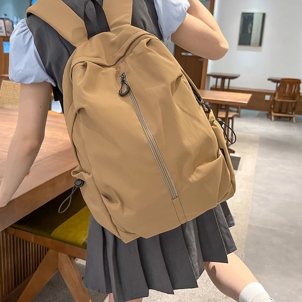 Design Korean Style Simple Solid Color Zipper Computer Backpack Backpack, School Commuting Backpack