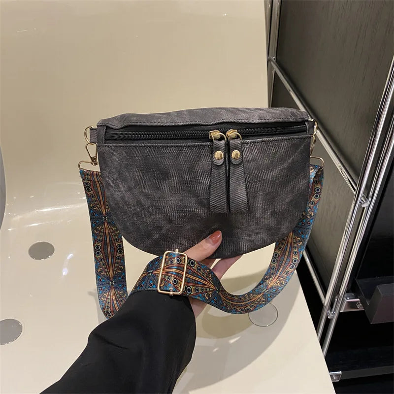 2025 Retro Wide Shoulder Women's Chest Bag Fashion Casual Armpit Crossbody Bag Simple Design Shoulder Bags for Women