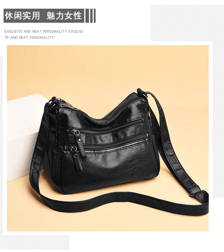 Fashion Soft Leather Crossbody Bags for Women 2025 Casual Female Multi Pocket Messenger Bags Retro Handbags Ladies Shoulder Bags