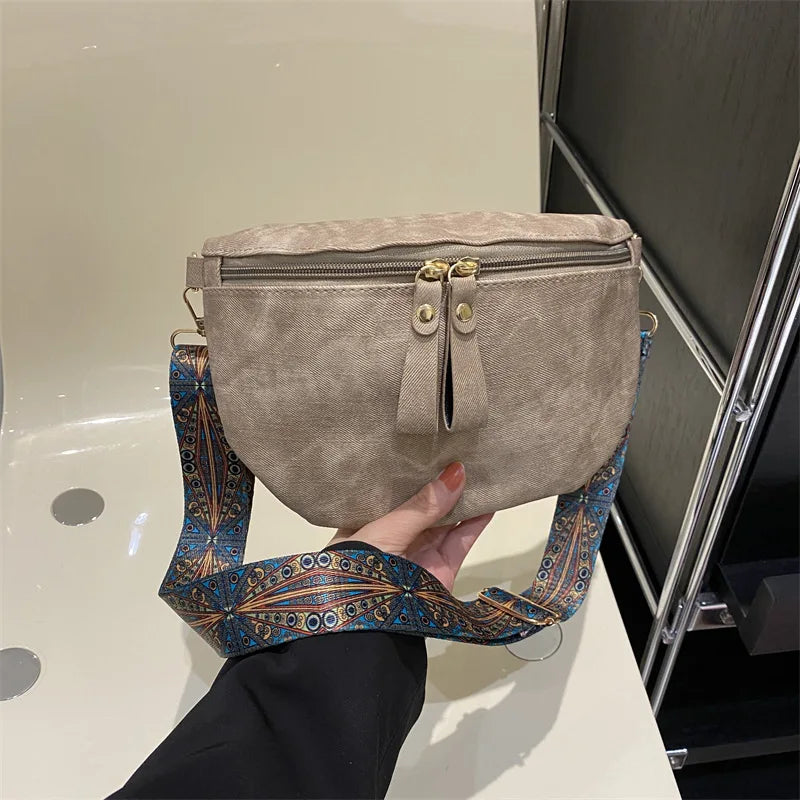 2025 Retro Wide Shoulder Women's Chest Bag Fashion Casual Armpit Crossbody Bag Simple Design Shoulder Bags for Women