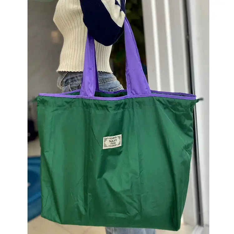 Portable nylon color block shopping bag foldable handbag