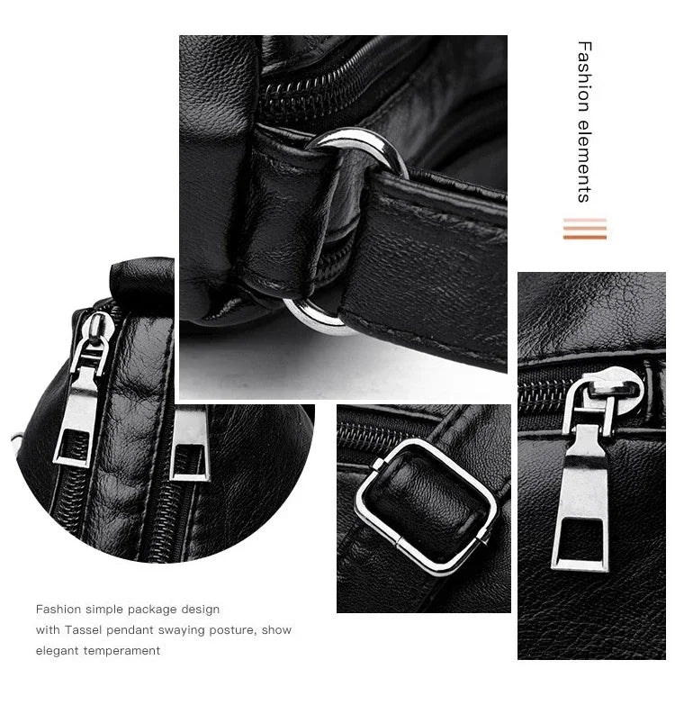 Women's Fashion Soft Leather Crossbody Bag 2024 Casual Multi-Pocket Messenger Retro Handbag Ladies Shoulder Bag with Zipper
