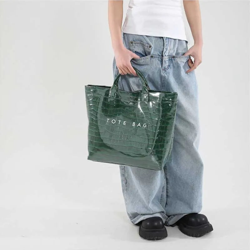 Crocodile Texture Tote Bag Pvc Kraft Paper Large Capacity Luxury Hobo Handbag Women Casual Shopping Letters Top Handle Hand Bags