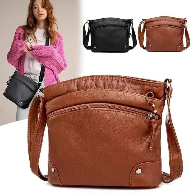 Women's Crossbody Bag Soft Leather New Women's Retro Large Capacity Multi Compartment Single Shoulder Bag Multi Pocket