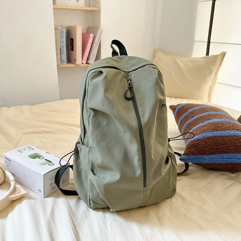 Design Korean Style Simple Solid Color Zipper Computer Backpack Backpack, School Commuting Backpack