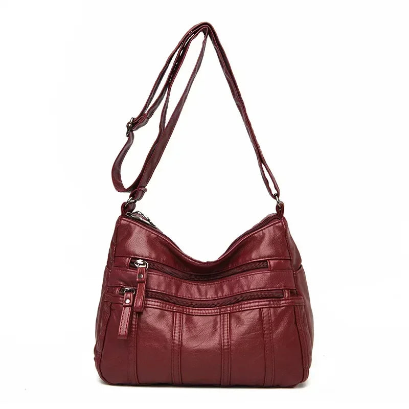Women's Fashion Soft Leather Crossbody Bag 2024 Casual Multi-Pocket Messenger Retro Handbag Ladies Shoulder Bag with Zipper