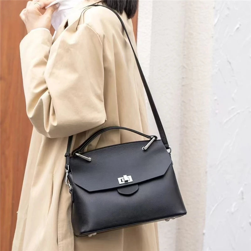 Hifashion Cowhide Genuine Leather Tote Handbags For Women 2025 Trend Designer Satchel Purses Work Ladies Shoulder Crossbody Bags