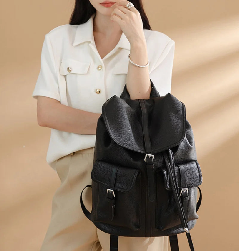 New Korean Fashion Large Capacity Travel Backpacks Women's Pu Leather Shoulder Bags Totes Preppy Style School Bag Backpack