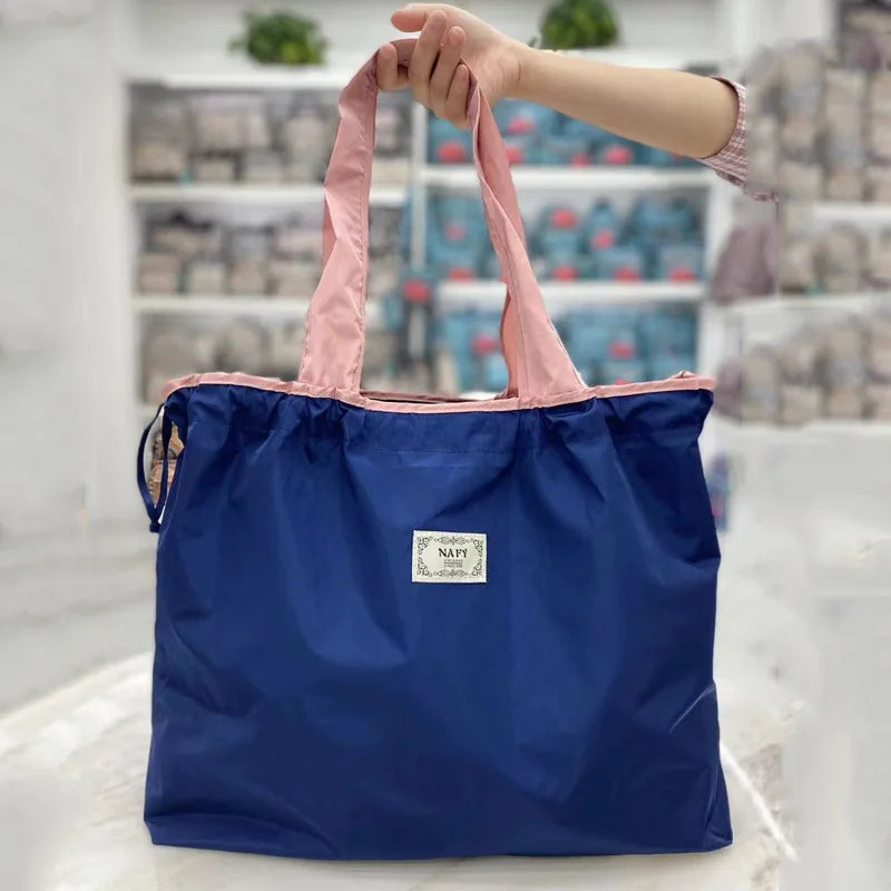 Portable nylon color block shopping bag foldable handbag