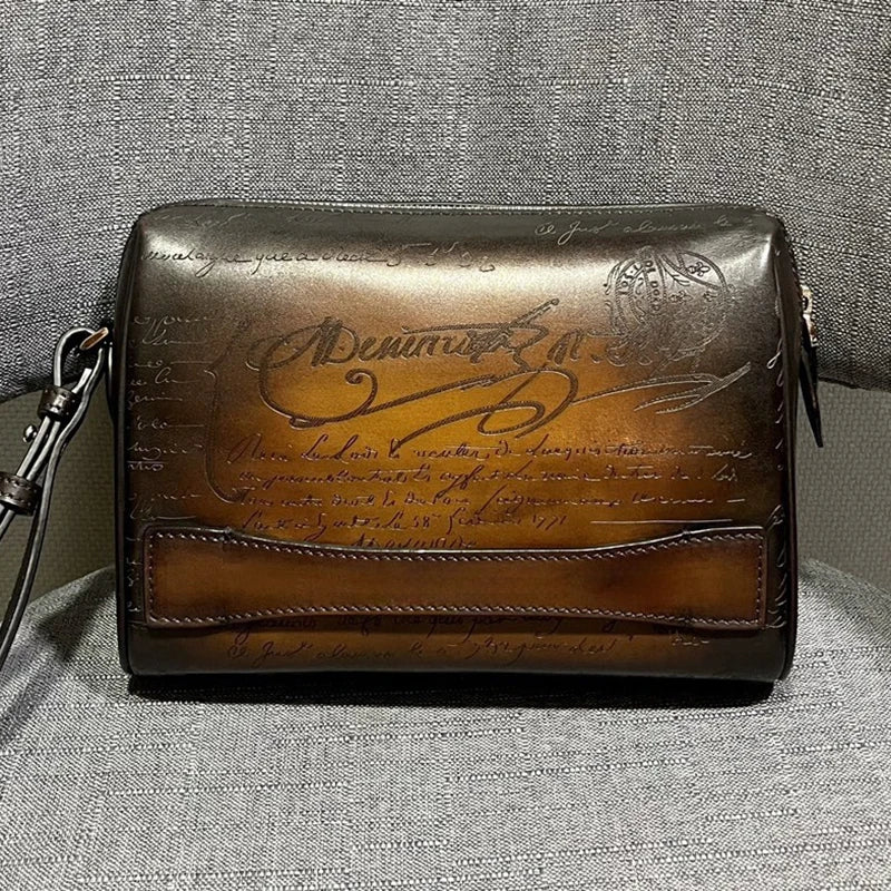 DIMY 2025 Men's Genuine Leather Handbag New High End Large Capacity Luxury Retro Flip Cover Handbag Men's Style High End