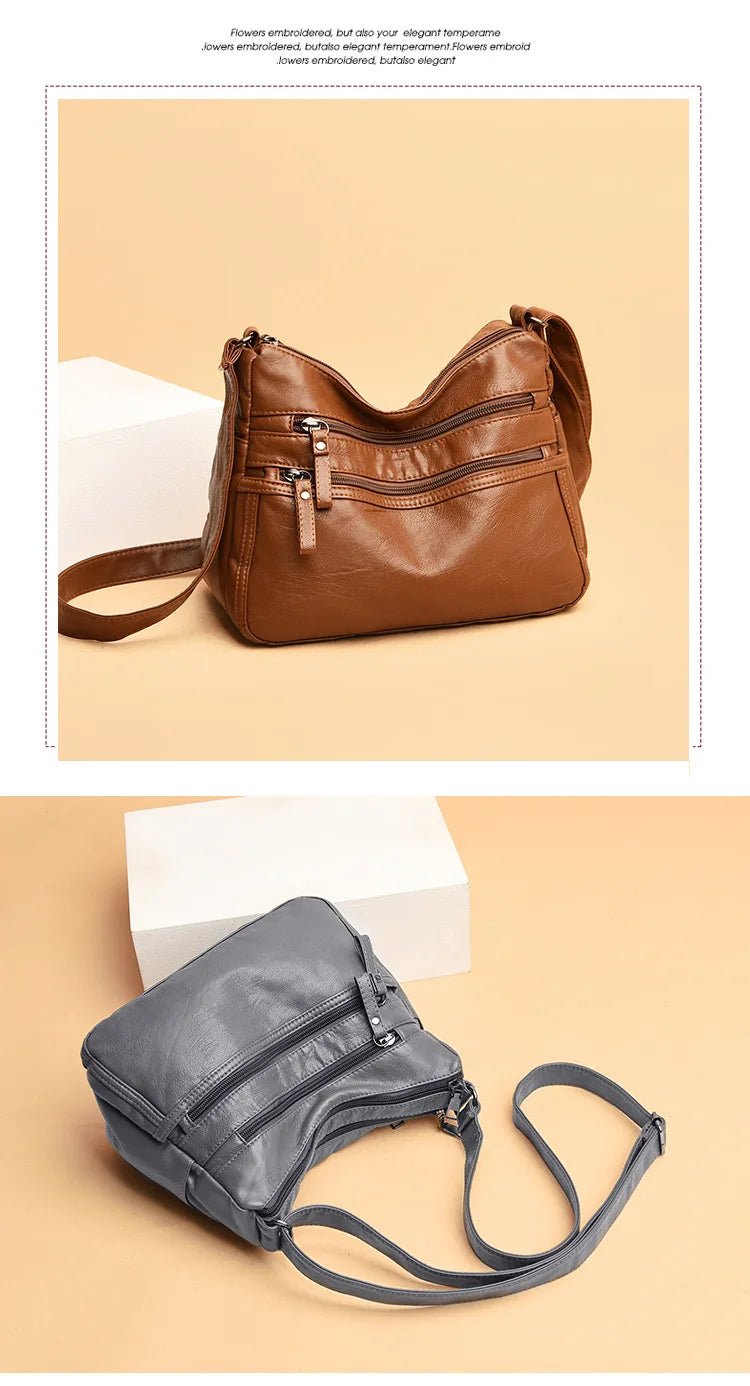 Fashion Soft Leather Crossbody Bags for Women 2025 Casual Female Multi Pocket Messenger Bags Retro Handbags Ladies Shoulder Bags