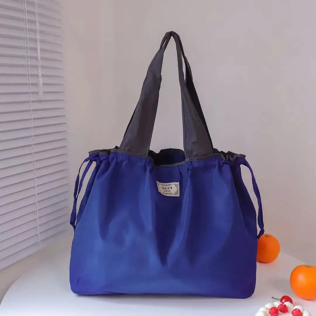 Portable nylon color block shopping bag foldable handbag