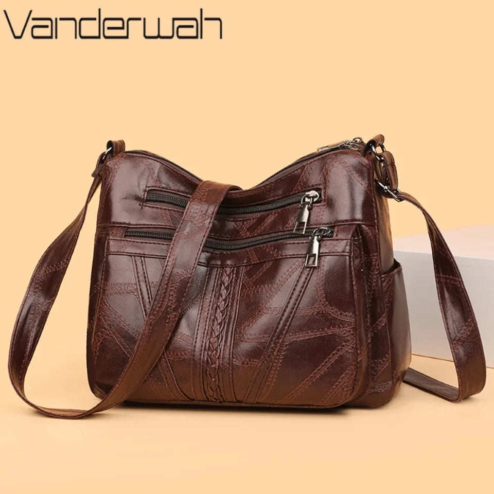 Multiple Pockets Soft Leather Hand Bags for Mom Women Luxury Handbags Women Bags Designer Shoulder Crossbody Bags Sac A Main