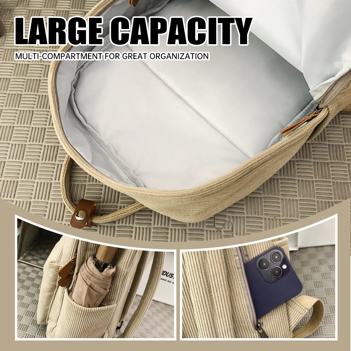 Corduroy Schoolbag Middle School Student Junior High School Student Ins College Backpack Autumn and Winter New Pure Color Girl Velvet Backpack Student Class Shopping Hiking