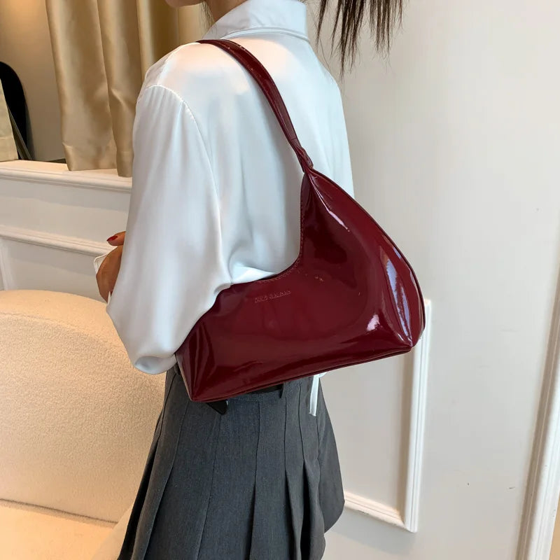 Fashion Luxury Brand Women's Shoulder Bag High Quality Patent Leather Tote Bag Waterproof Armpit Bag Solid Color Women's Handbag