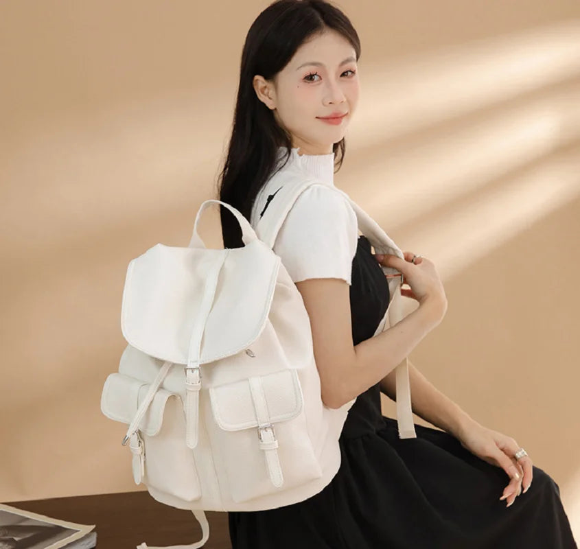 New Korean Fashion Large Capacity Travel Backpacks Women's Pu Leather Shoulder Bags Totes Preppy Style School Bag Backpack