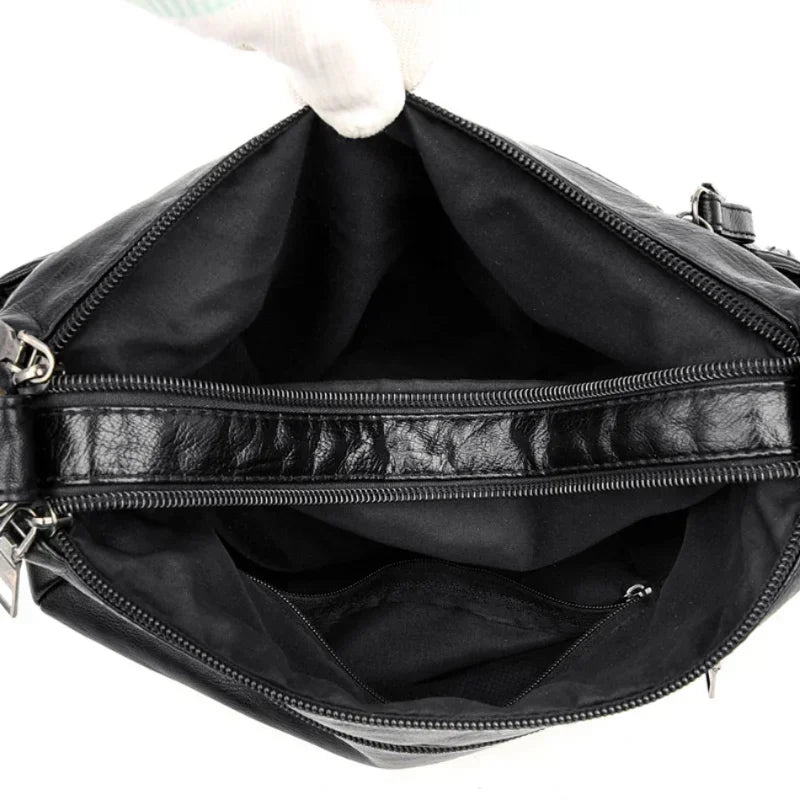 Women's Fashion Soft Leather Crossbody Bag 2024 Casual Multi-Pocket Messenger Retro Handbag Ladies Shoulder Bag with Zipper