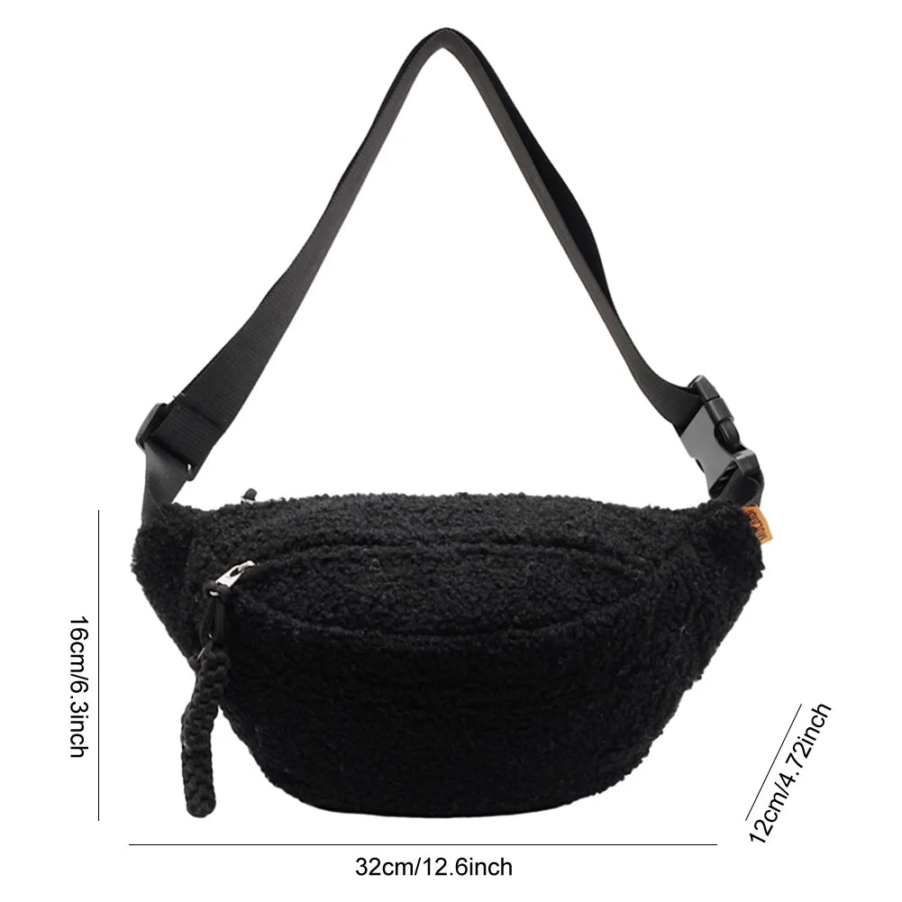 Fleece Sherpa Crossbody Bag for Women Mini Everywhere Belt Bags Fashionable Fanny Pack Large Capacity Waist Pouch Solid Bum Bags