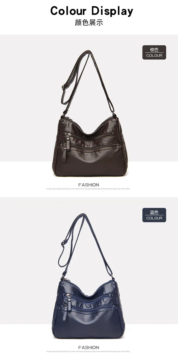 Fashion Soft Leather Crossbody Bags for Women 2025 Casual Female Multi Pocket Messenger Bags Retro Handbags Ladies Shoulder Bags