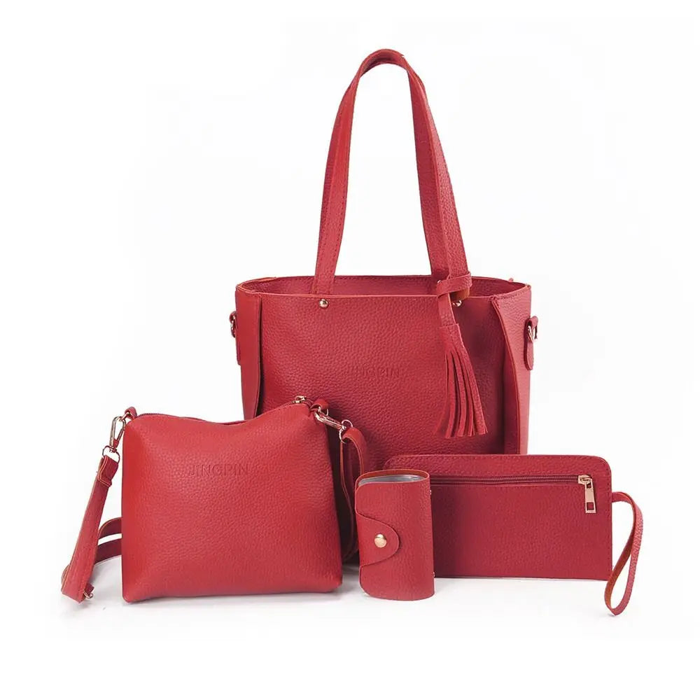 4Pcs/Set New High Capacity Crossbody Bag Leather Handbag Shoulder Bag Wallet Purses Portable Women Girls Fashion Casual Bag