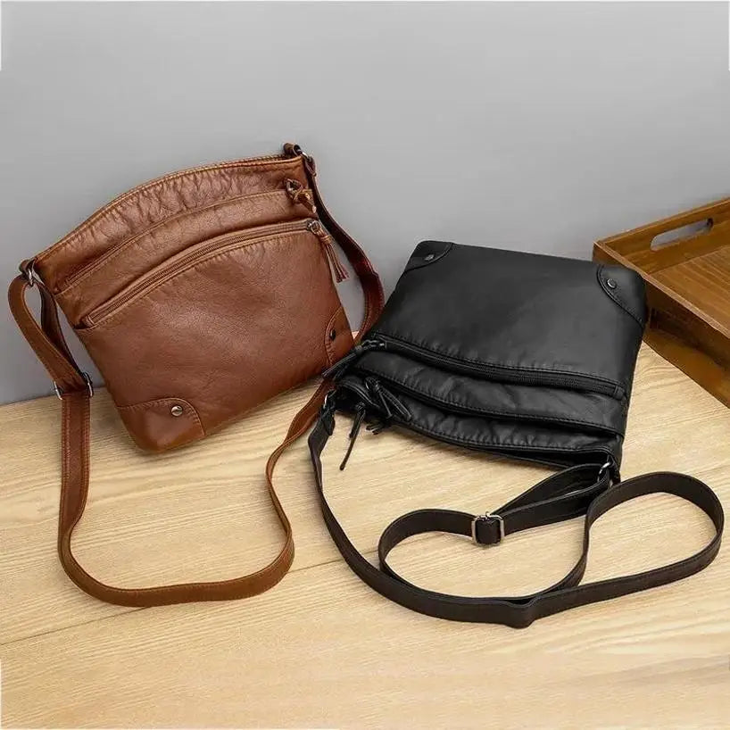 Women's Crossbody Bag Soft Leather New Women's Retro Large Capacity Multi Compartment Single Shoulder Bag Multi Pocket