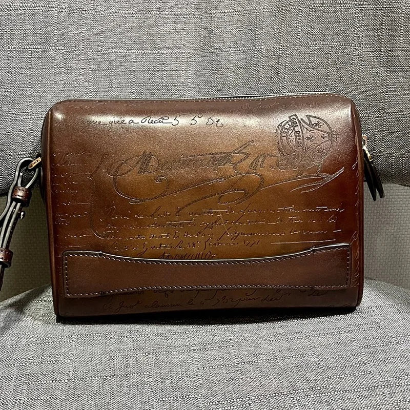 DIMY 2025 Men's Genuine Leather Handbag New High End Large Capacity Luxury Retro Flip Cover Handbag Men's Style High End