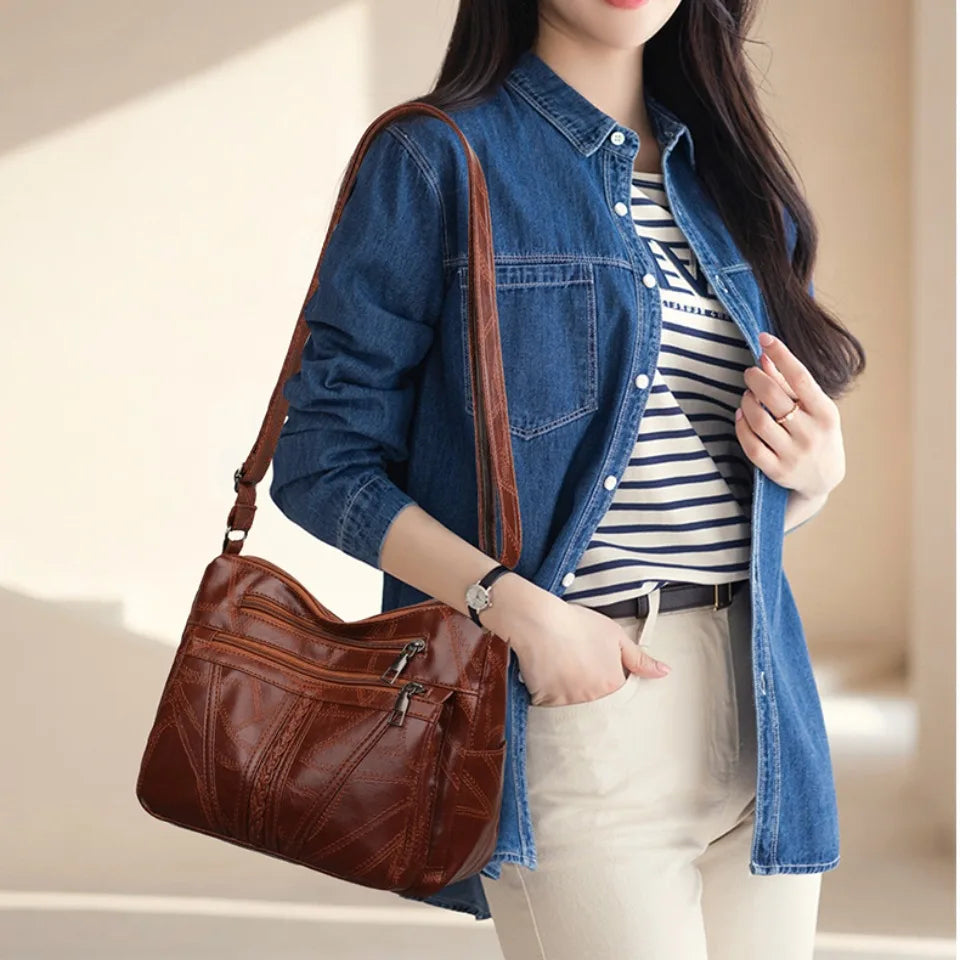 Multiple Pockets Soft Leather Hand Bags for Mom Women Luxury Handbags Women Bags Designer Shoulder Crossbody Bags Sac A Main