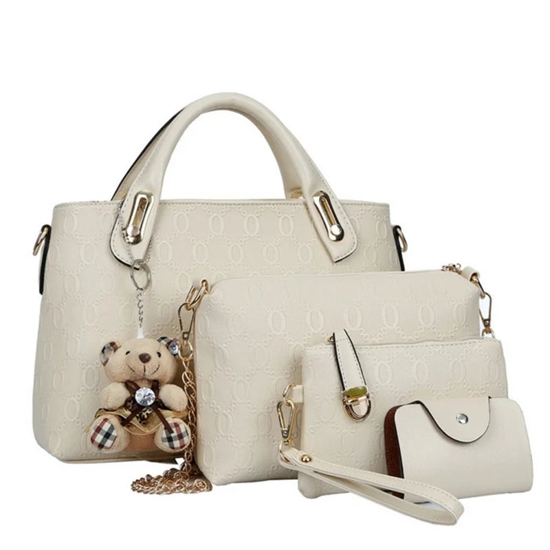 Multifunction 4pcs/Set Women Bag PU Leather Luxury Designer Bags Handbag Messenger Bag Shoulder Bag Wallet Bags Storage Bag