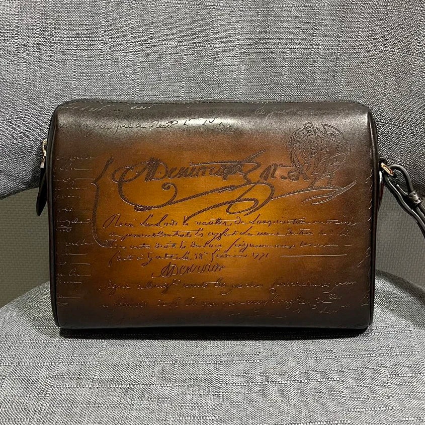 DIMY 2025 Men's Genuine Leather Handbag New High End Large Capacity Luxury Retro Flip Cover Handbag Men's Style High End