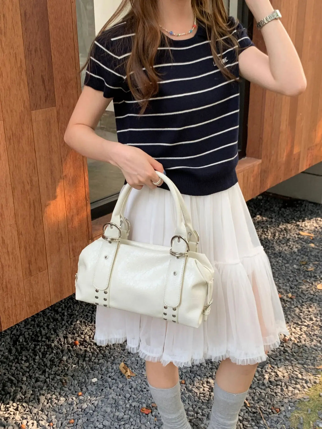 Fashion Rivet Bowling Bag Designer Women Handbags Luxury Soft Pu Leather Shoulder Bags Y2K Motorcycle Bag 2025