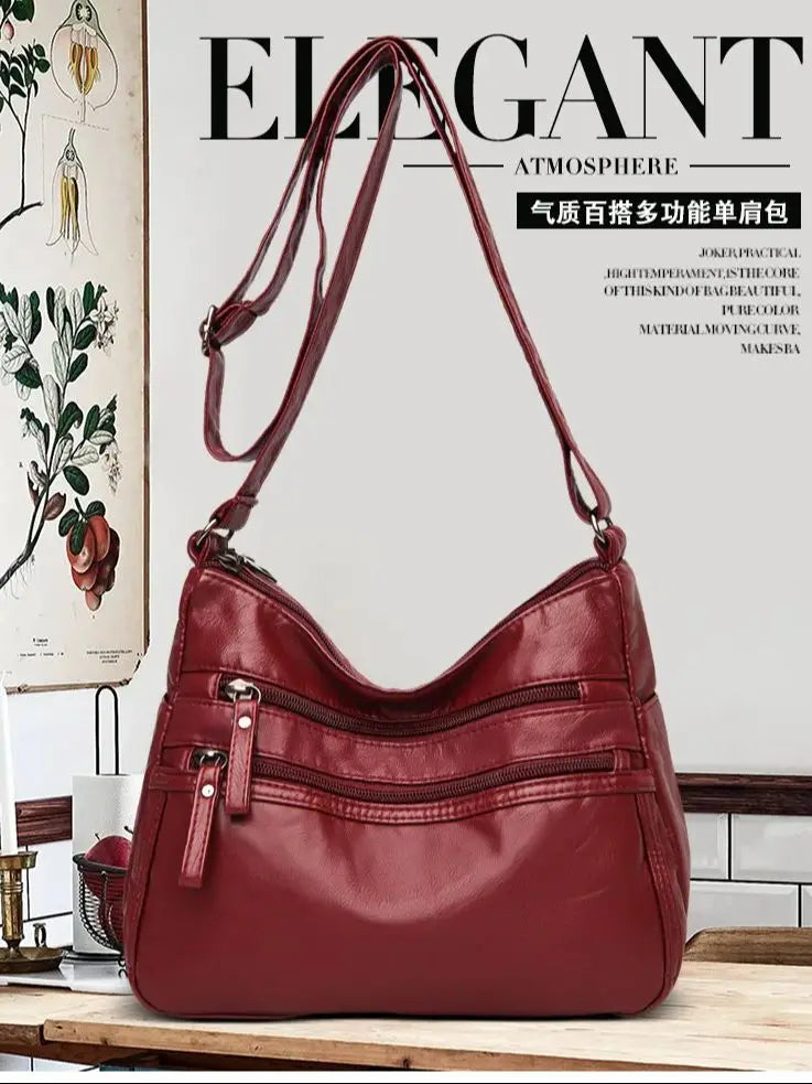 Fashion Soft Leather Crossbody Bags for Women 2025 Casual Female Multi Pocket Messenger Bags Retro Handbags Ladies Shoulder Bags
