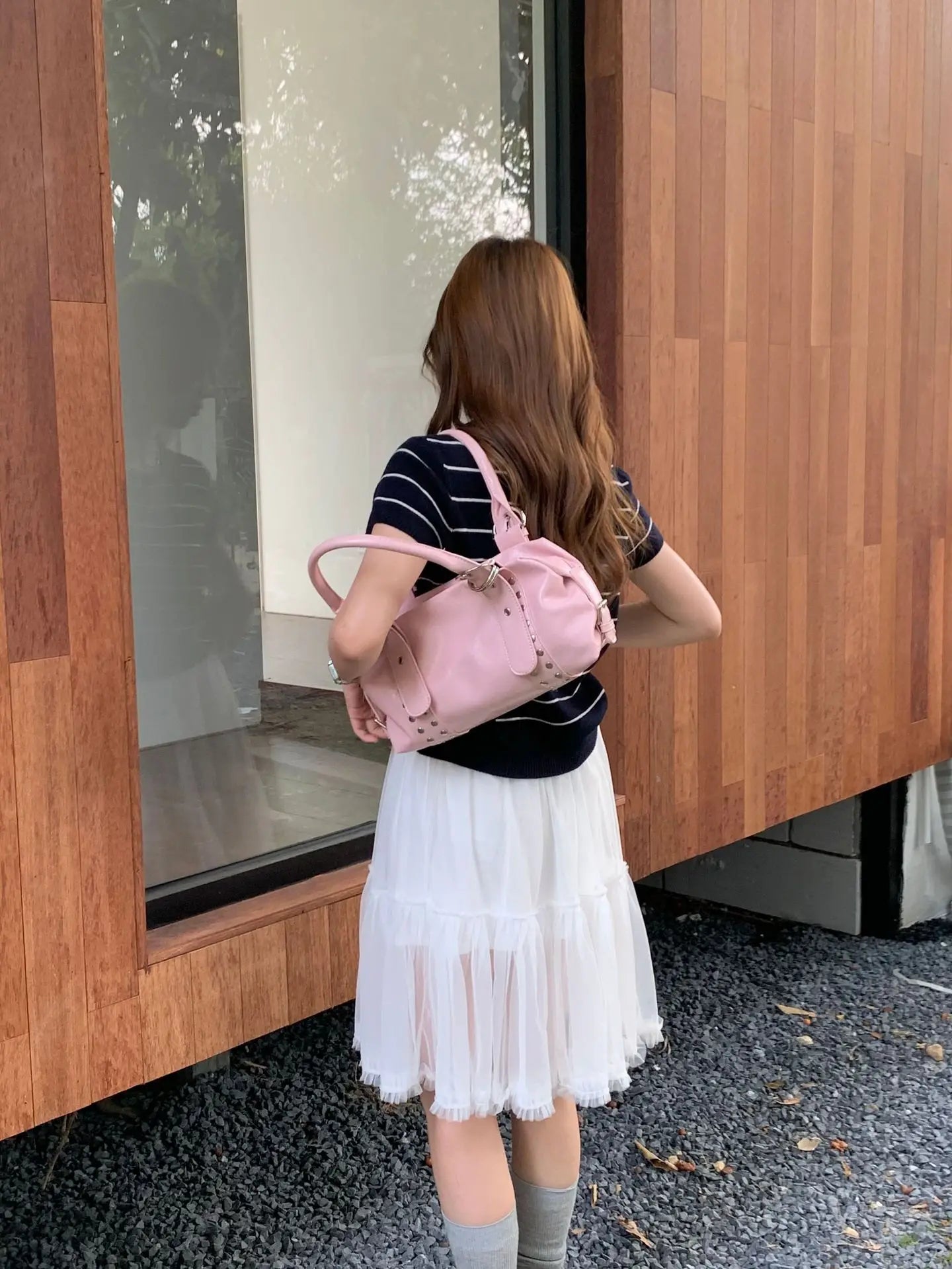 Fashion Rivet Bowling Bag Designer Women Handbags Luxury Soft Pu Leather Shoulder Bags Y2K Motorcycle Bag 2025