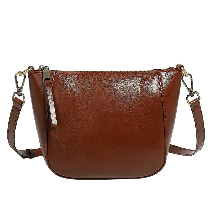 Zency Genuine Leather Small Beige Handbag Crossbody For Ladies Retro Black Phone Purse Women's Shoulder Messenger Bags Sac