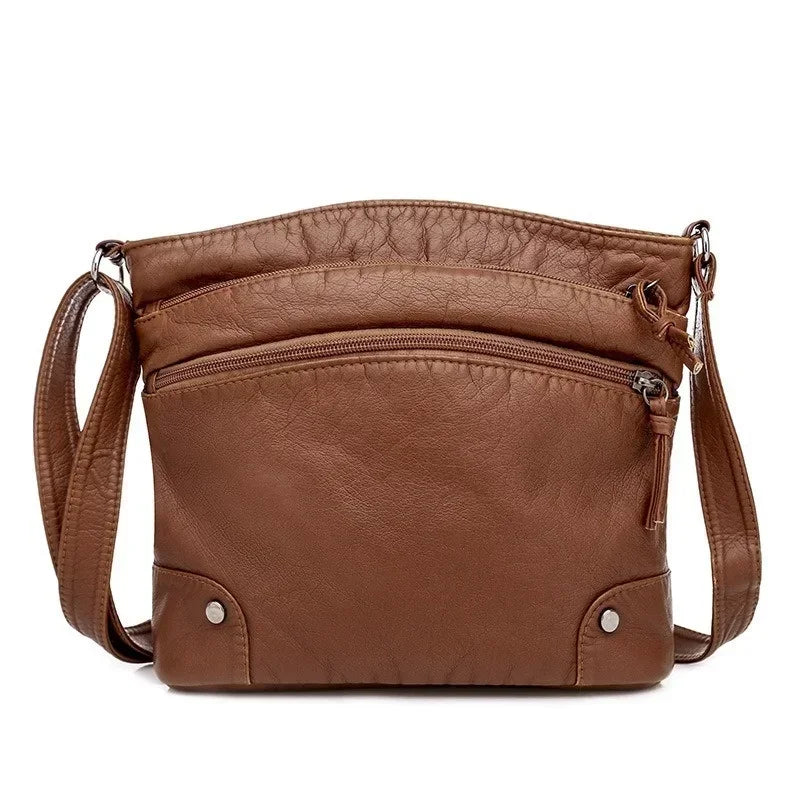 Women's Crossbody Bag Soft Leather New Women's Retro Large Capacity Multi Compartment Single Shoulder Bag Multi Pocket