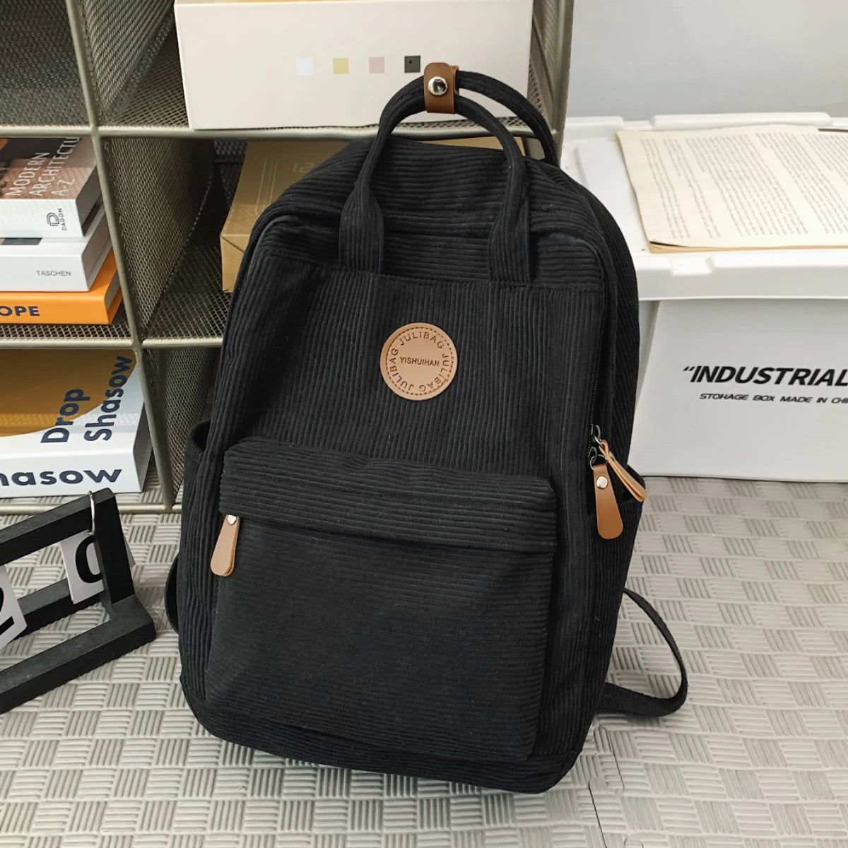 Corduroy Schoolbag Middle School Student Junior High School Student Ins College Backpack Autumn and Winter New Pure Color Girl Velvet Backpack Student Class Shopping Hiking