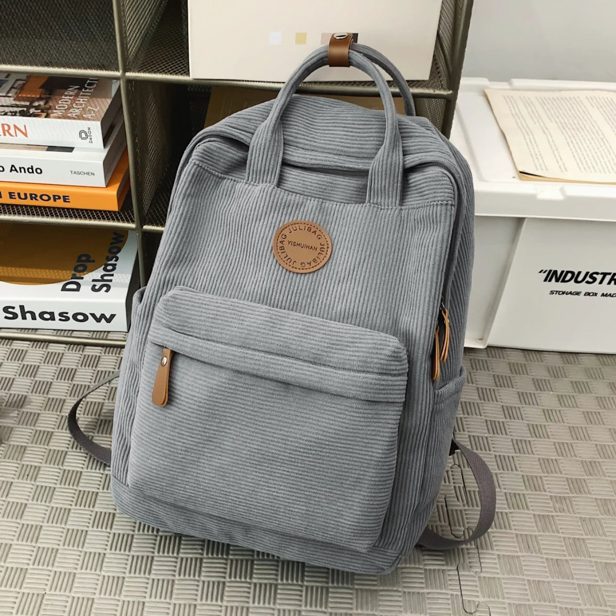 Corduroy Schoolbag Middle School Student Junior High School Student Ins College Backpack Autumn and Winter New Pure Color Girl Velvet Backpack Student Class Shopping Hiking