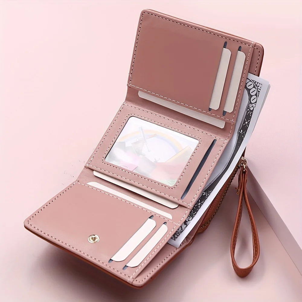 Tri-Fold Short Wallet for Ladies Zipper Coin Pocket Multi-Card Slot Ladies Wallet Compact Organizer for Credit Cards And Cash