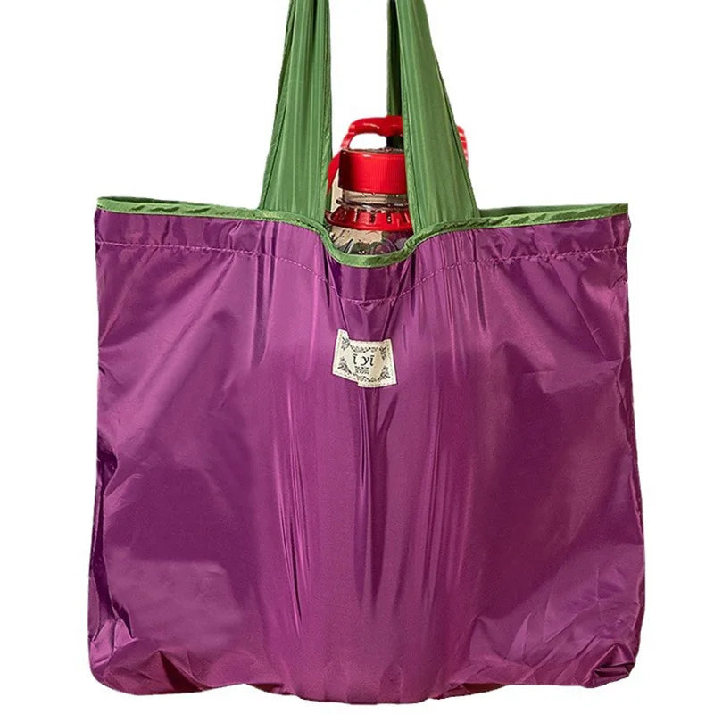 Portable nylon color block shopping bag foldable handbag