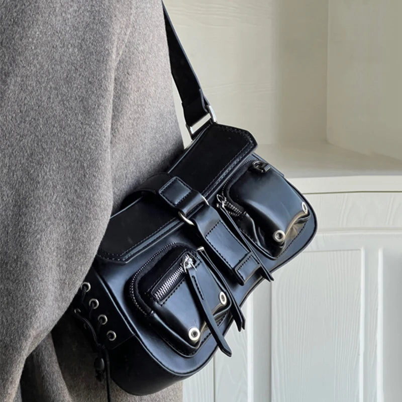 Gothic Punk Cool Women's Underarm Bag Girls Shoulder Crossbody Bags Fashion Design PU Leather Female Vintage Small Handbags Tote