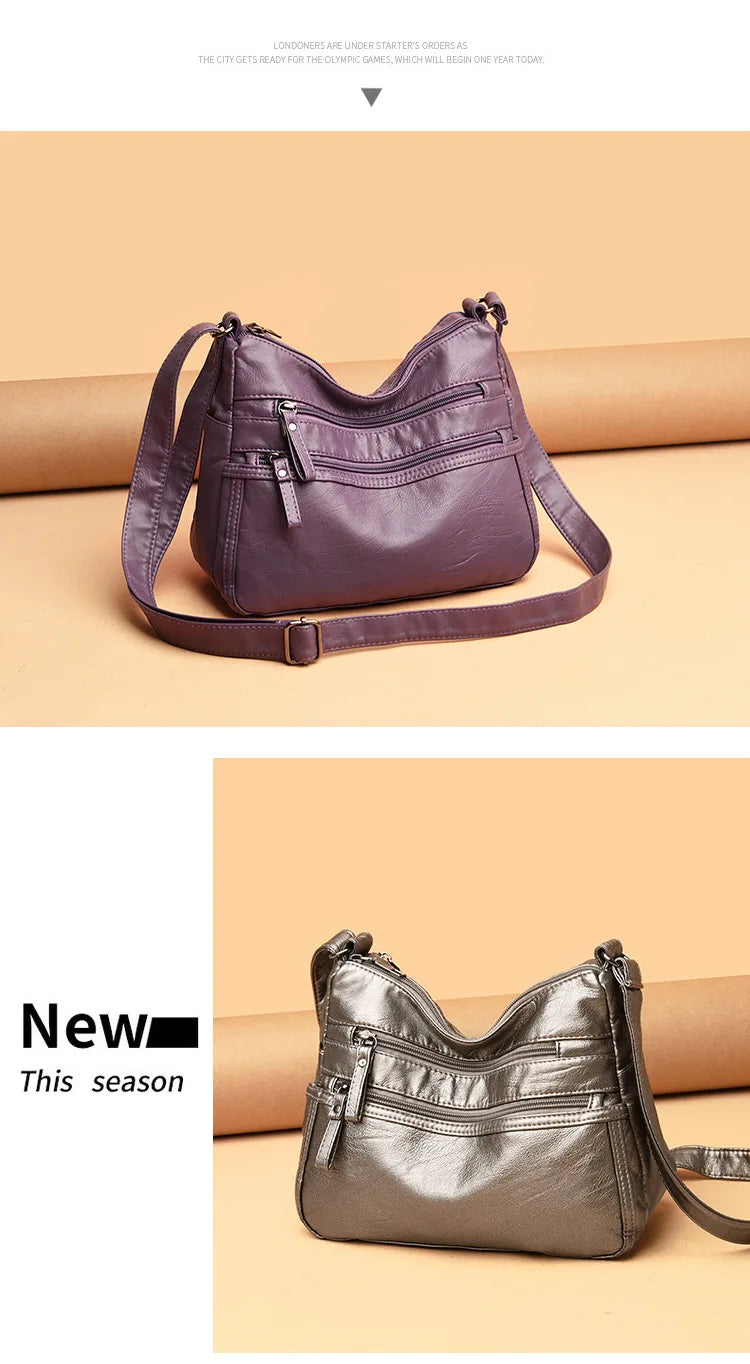 Fashion Soft Leather Crossbody Bags for Women 2025 Casual Female Multi Pocket Messenger Bags Retro Handbags Ladies Shoulder Bags
